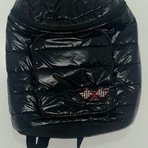 Black Quilted Backpack with Checkered Flag Accents